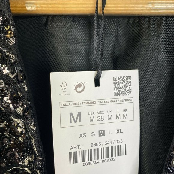 Zara Basic Collection Womens Black Embroidered Sequin Blazer Jacket Size Medium - Picture 5 of 6